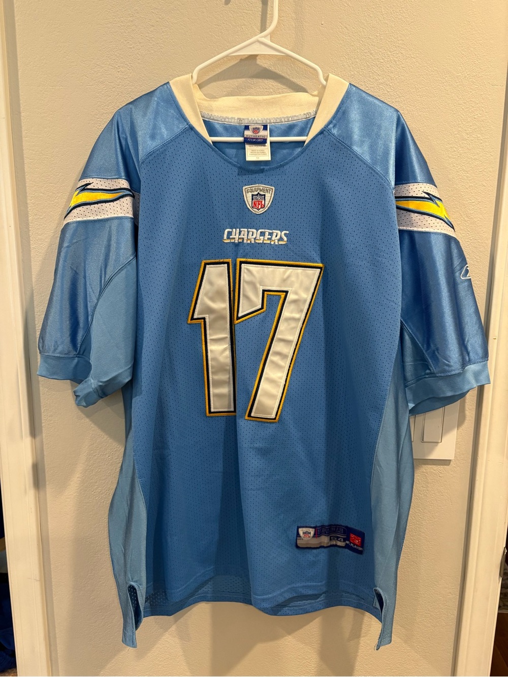 San Diego Chargers Philip Rivers on field Stitched Powder Blue Jersey Size 54 - Picture 2 of 16